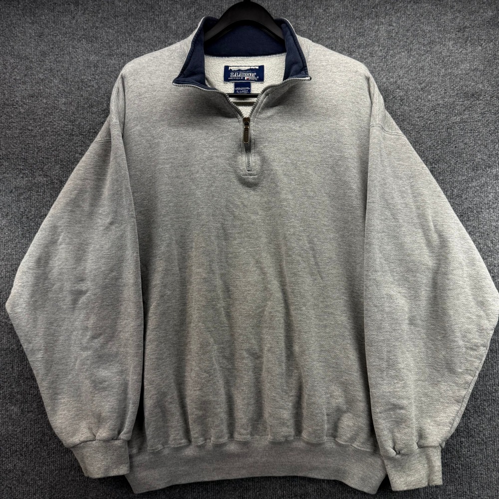 LLBean Mens Quarter Zip Sweatshirt Grey X Large Made‎ in USA Russell Athletic